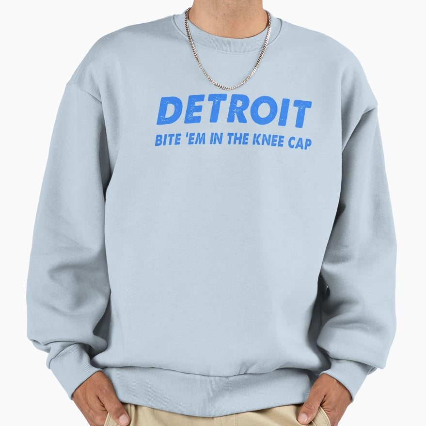 Detroit Bite Em Knee Cap Sweatshirt - Novelty Apparel for Adults - T-Shirt, Sweatshirt, Hoodie