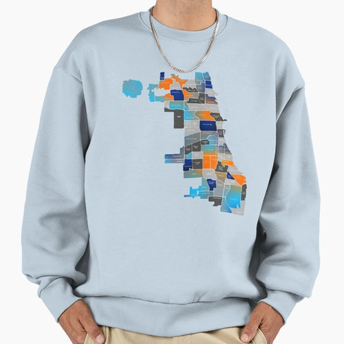 Chicago Map Blue Orange Sweatshirt - Custom Art Print Unisex - T-Shirt, Sweatshirt, Hoodie