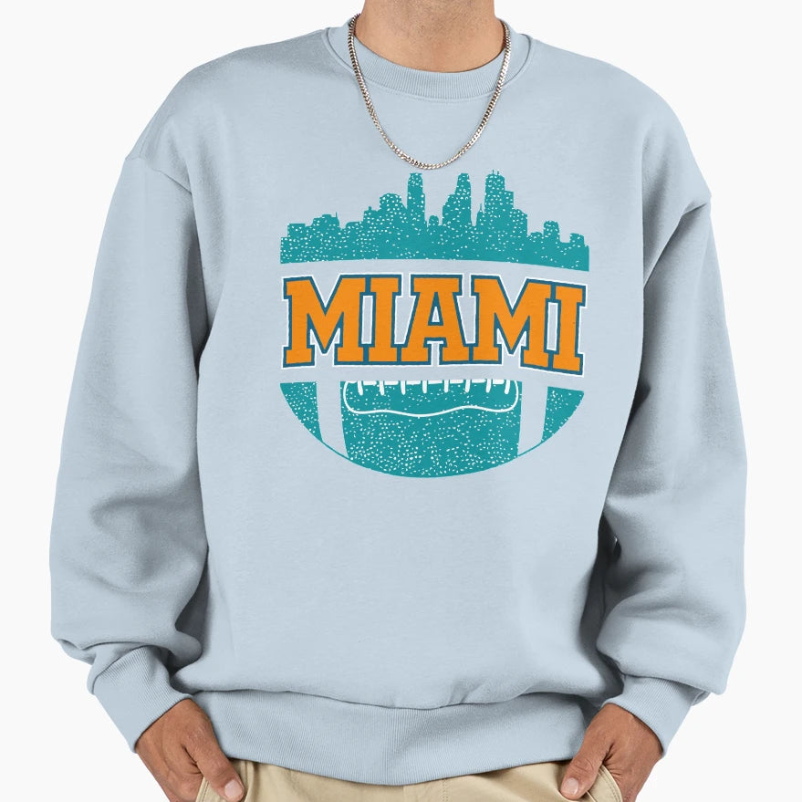 Dolphins Football Fan Miami Skyline Sweatshirt - Custom Art Print Men Women - T-Shirt, Sweatshirt, Hoodie
