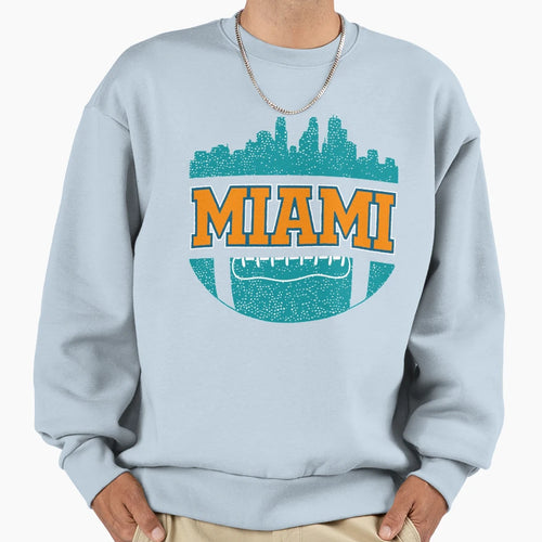 Dolphins Football Fan Miami Skyline Sweatshirt - Custom Art Print Men Women - T-Shirt, Sweatshirt, Hoodie
