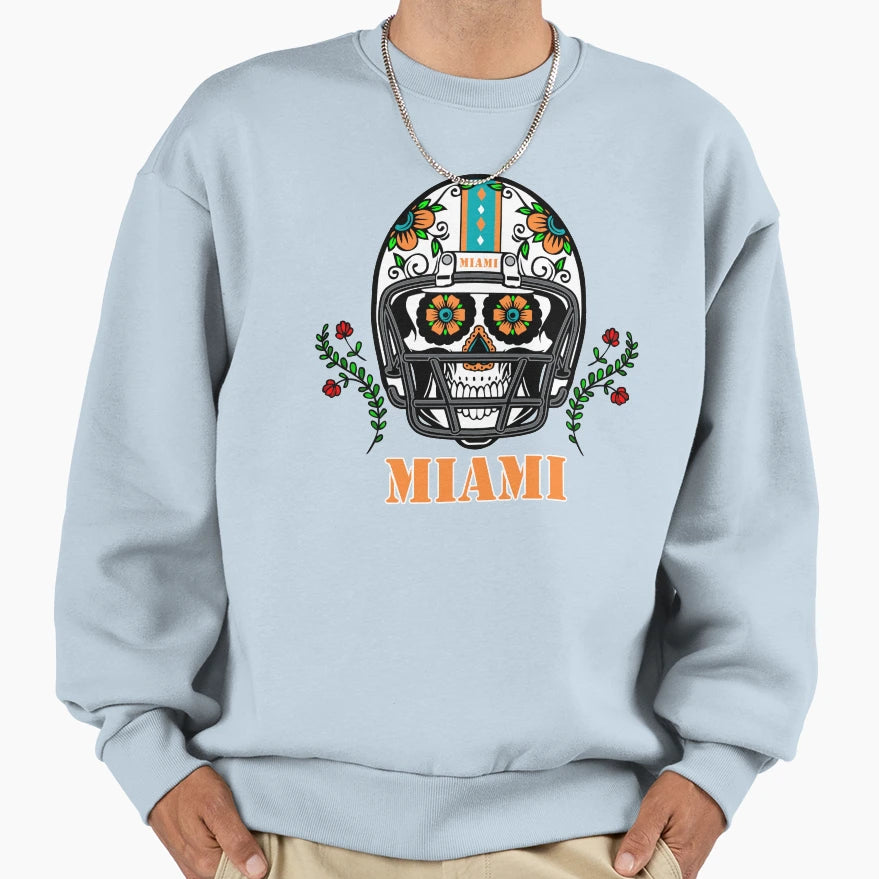 Miami Football Helmet Sugar Skull Sweatshirt - Fun Novelty Design Unisex - T-Shirt, Sweatshirt, Hoodie