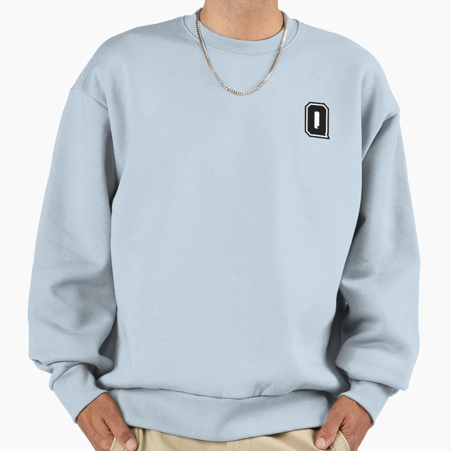Black Q Stylized Initial Alphabet Sweatshirt - Minimalist Print Men Women - T-Shirt, Sweatshirt, Hoodie