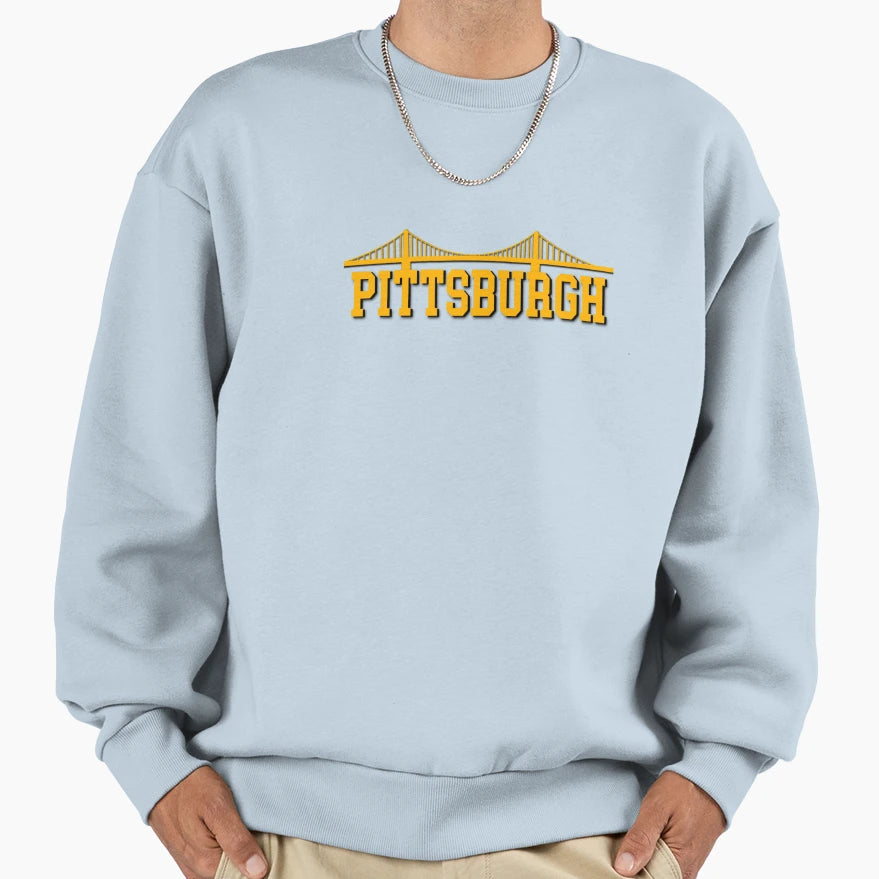 Pittsburgh Bridge White Sweatshirt - Aesthetic Graphic Unisex - T-Shirt, Sweatshirt, Hoodie