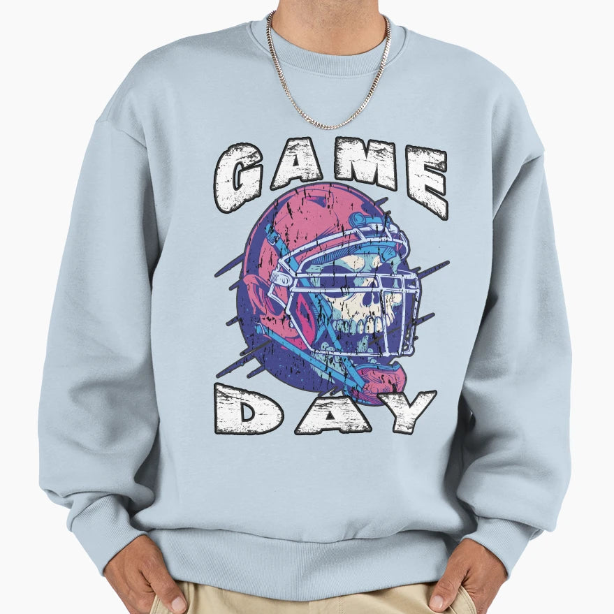 Game Day Halloween Skull Sweatshirt - Casual Everyday Wear Men Women - T-Shirt, Sweatshirt, Hoodie