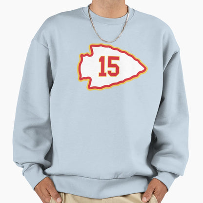 15 Mahomes White Sweatshirt - Trendy Graphic for Adults - T-Shirt, Sweatshirt, Hoodie
