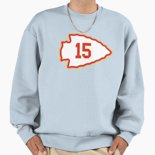 15 Mahomes White Sweatshirt - Trendy Graphic for Adults - T-Shirt, Sweatshirt, Hoodie