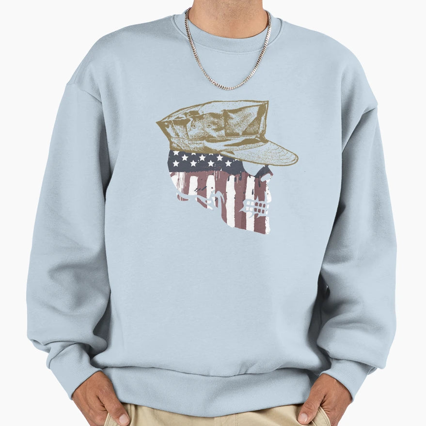 Painted American Flag Military Skull Sweatshirt - Novelty Apparel Unisex - T-Shirt, Sweatshirt, Hoodie