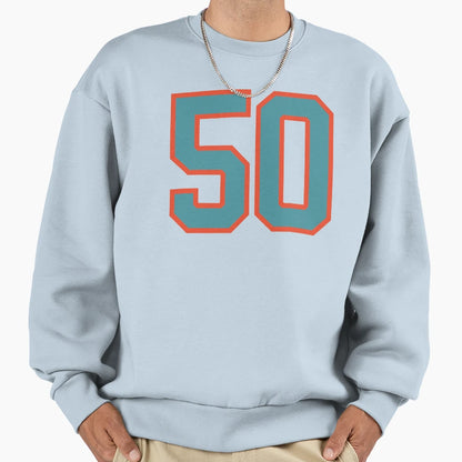 50 Number Aqua Orange Lucky Sports Sweatshirt - Trendy Graphic for Adults - T-Shirt, Sweatshirt, Hoodie