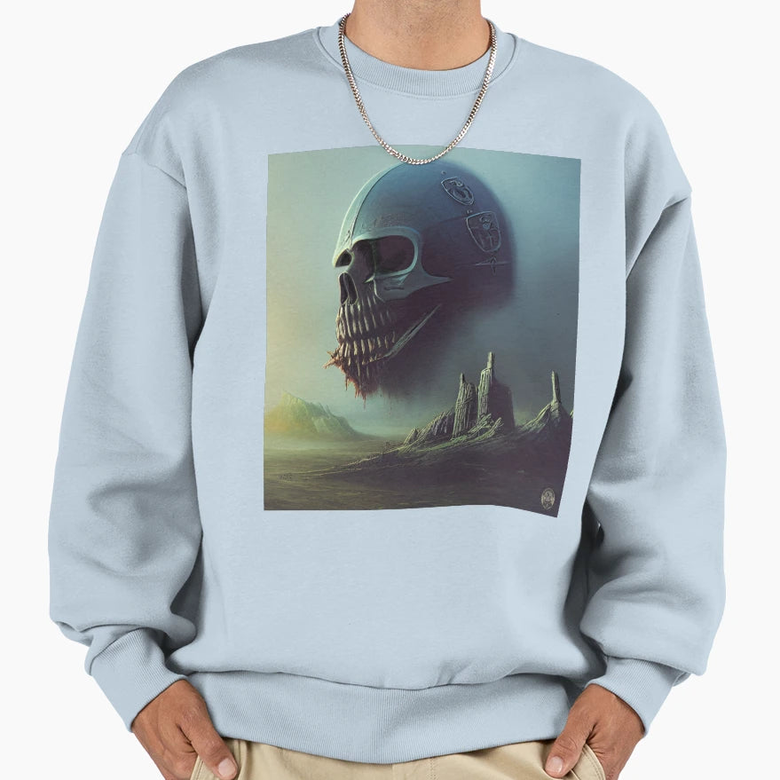 Skull Over Ancient Ruins Sweatshirt - Graphic Print Men Women - T-Shirt, Sweatshirt, Hoodie