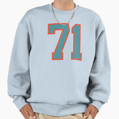 71 Number Aqua Orange Lucky Sports Sweatshirt - Novelty Apparel for Adults - T-Shirt, Sweatshirt, Hoodie