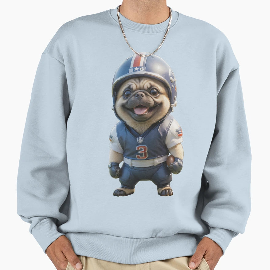 American Football Player Pug Dog Sweatshirt - Casual Everyday Wear Unisex - T-Shirt, Sweatshirt, Hoodie