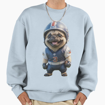 American Football Player Pug Dog Sweatshirt - Casual Everyday Wear Unisex - T-Shirt, Sweatshirt, Hoodie