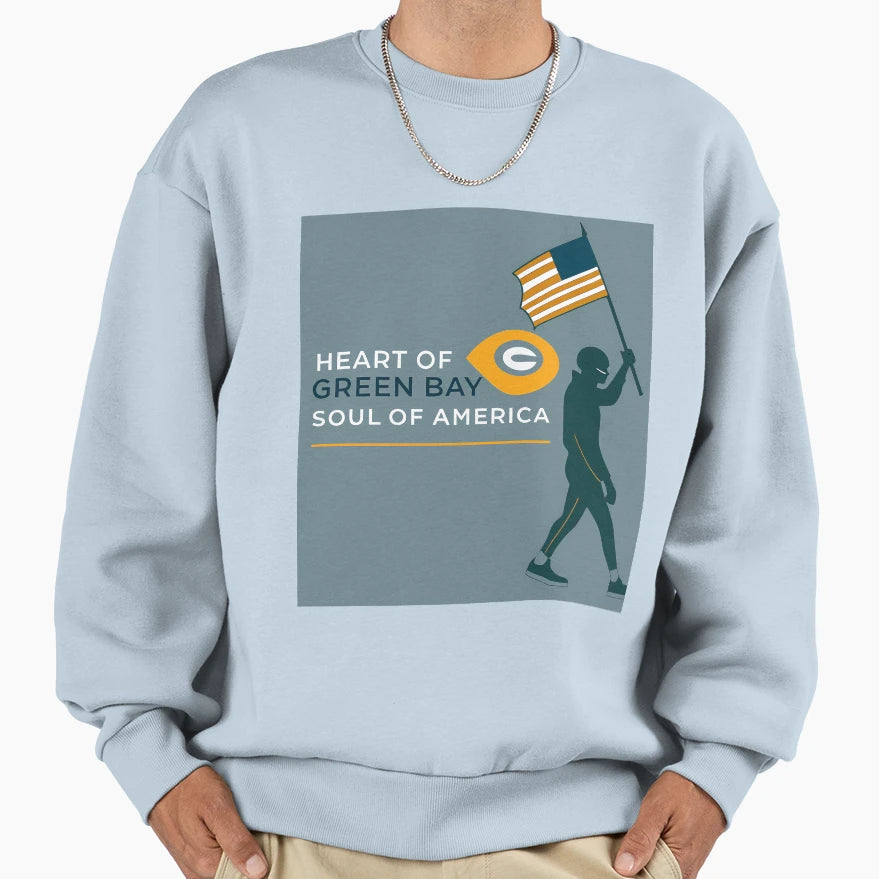Green Bay Heart Americas Football Sweatshirt - Graphic Print for Adults - T-Shirt, Sweatshirt, Hoodie