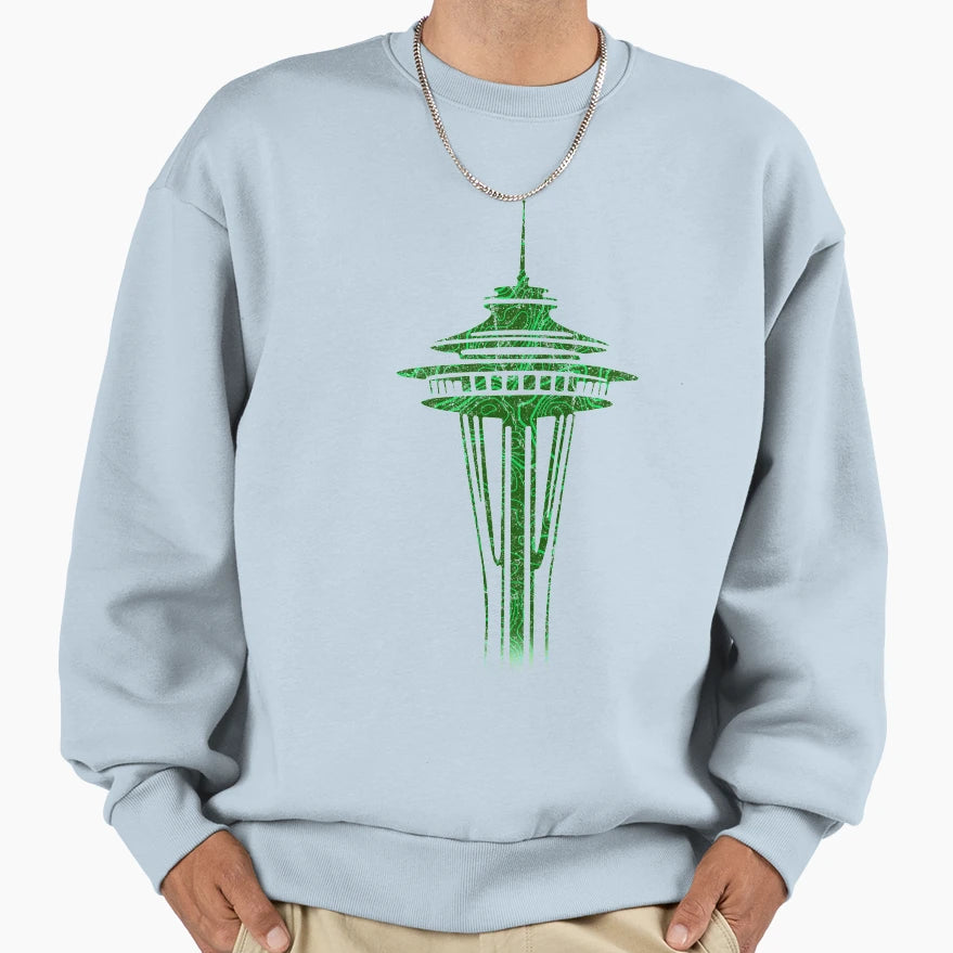 Topographic Space Needle Sweatshirt - Aesthetic Graphic for Adults - T-Shirt, Sweatshirt, Hoodie