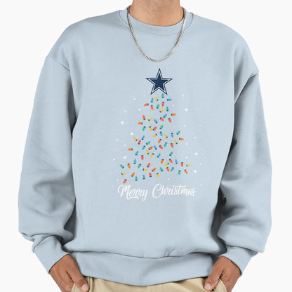 Dallas Cowboy Lights And Tree Merry Sweatshirt - Unique Graphic Unisex - T-Shirt, Sweatshirt, Hoodie