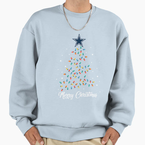 Dallas Cowboy Lights And Tree Merry Sweatshirt - Unique Graphic Unisex - T-Shirt, Sweatshirt, Hoodie