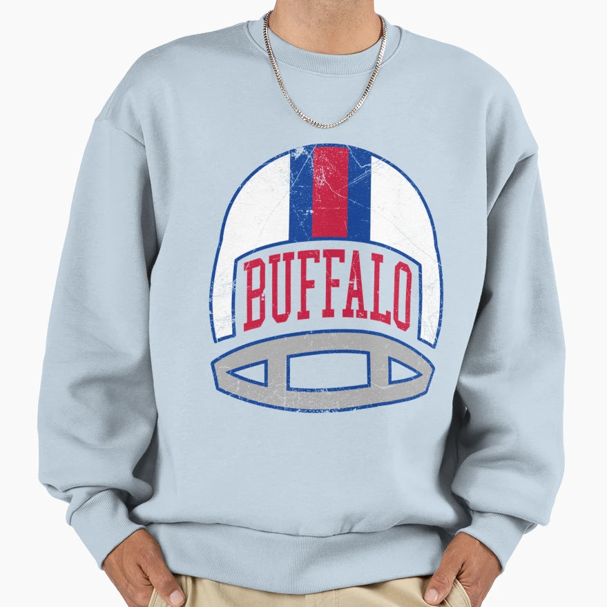 Buffalo Helmet White Sweatshirt - Aesthetic Graphic Men Women - T-Shirt, Sweatshirt, Hoodie