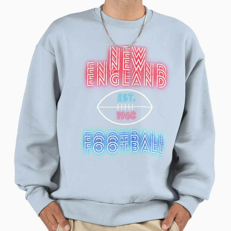 New England Football Throwback 80S Sweatshirt - Novelty Apparel for Adults - T-Shirt, Sweatshirt, Hoodie