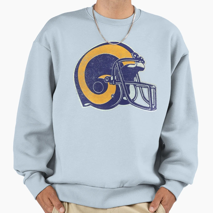 Rams Helmet Distressed Sweatshirt - Trendy Graphic for Adults - T-Shirt, Sweatshirt, Hoodie