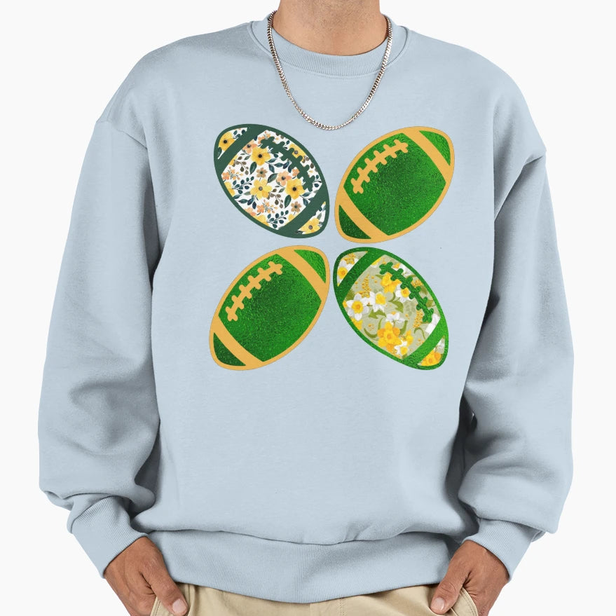 Green And Gold Floral Football Sweatshirt - Fun Novelty Design Men Women - T-Shirt, Sweatshirt, Hoodie