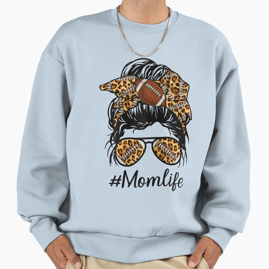Football Mom Life Messy Bun Mothers Sweatshirt - Graphic Print for Adults - T-Shirt, Sweatshirt, Hoodie