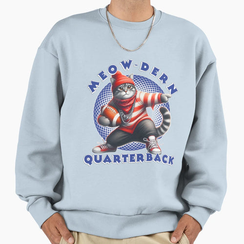 Funny Cat Football Quarterback Sweatshirt - Streetwear Style for Adults - T-Shirt, Sweatshirt, Hoodie