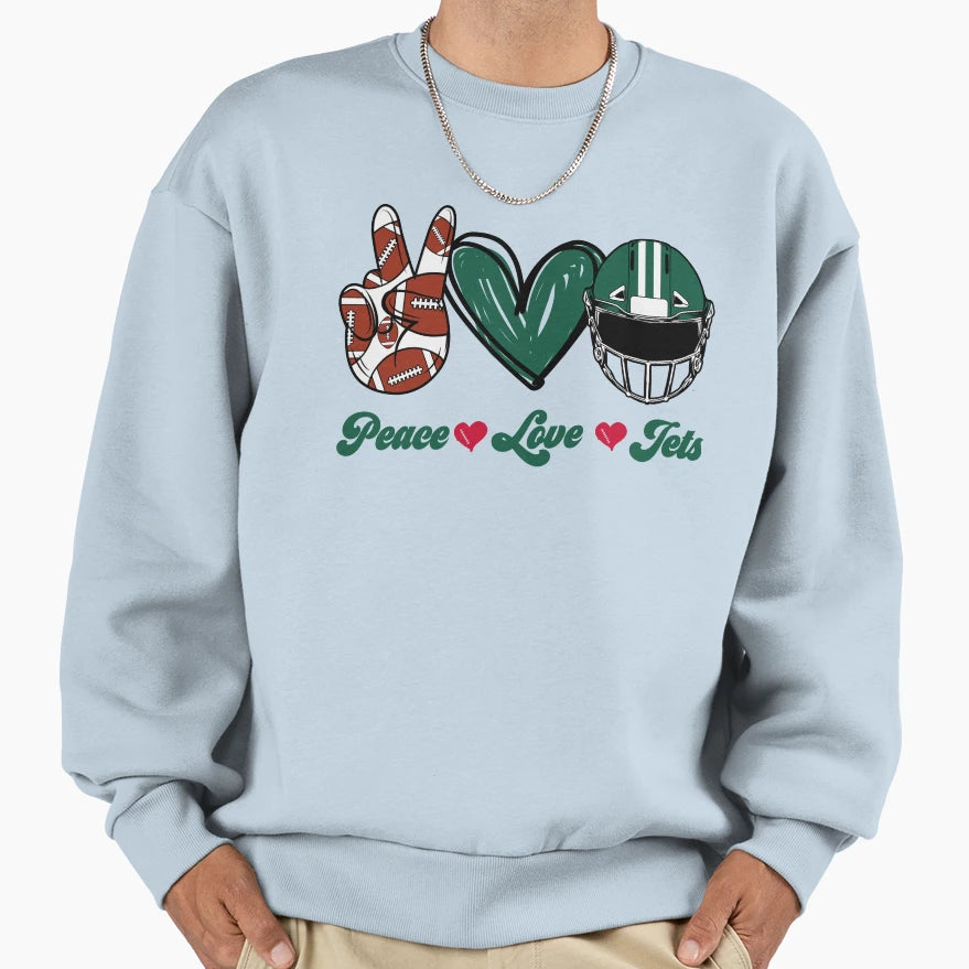 Peace Love Jets Football Team Sweatshirt - Novelty Apparel Unisex - T-Shirt, Sweatshirt, Hoodie