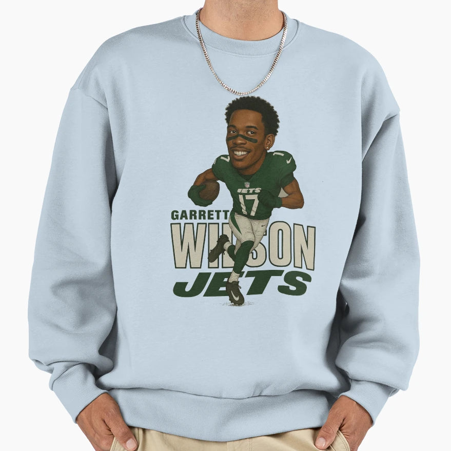 Garrett Wilson Jets 17 Caricature Sweatshirt - Custom Art Print Men Women - T-Shirt, Sweatshirt, Hoodie