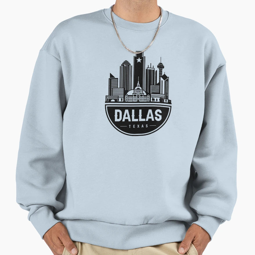 Dallas City Skyline Black Sweatshirt - Streetwear Style Men Women - T-Shirt, Sweatshirt, Hoodie