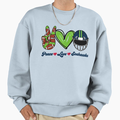 Peace Love Seahawks Football Team Sweatshirt - Fun Novelty Design Unisex - T-Shirt, Sweatshirt, Hoodie