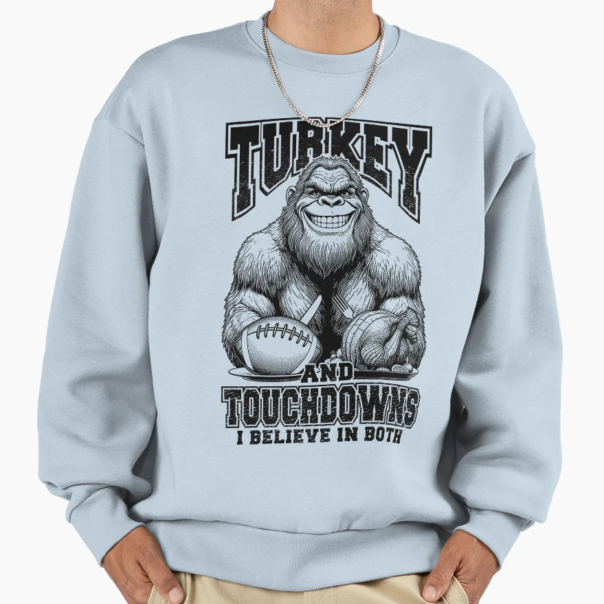 Turkey Touchdowns Funny Thanksgiving Sweatshirt - Novelty Apparel Unisex - T-Shirt, Sweatshirt, Hoodie