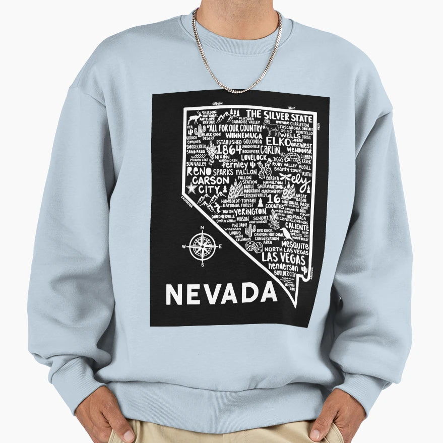 Nevada Map Sweatshirt - Graphic Print Men Women - T-Shirt, Sweatshirt, Hoodie