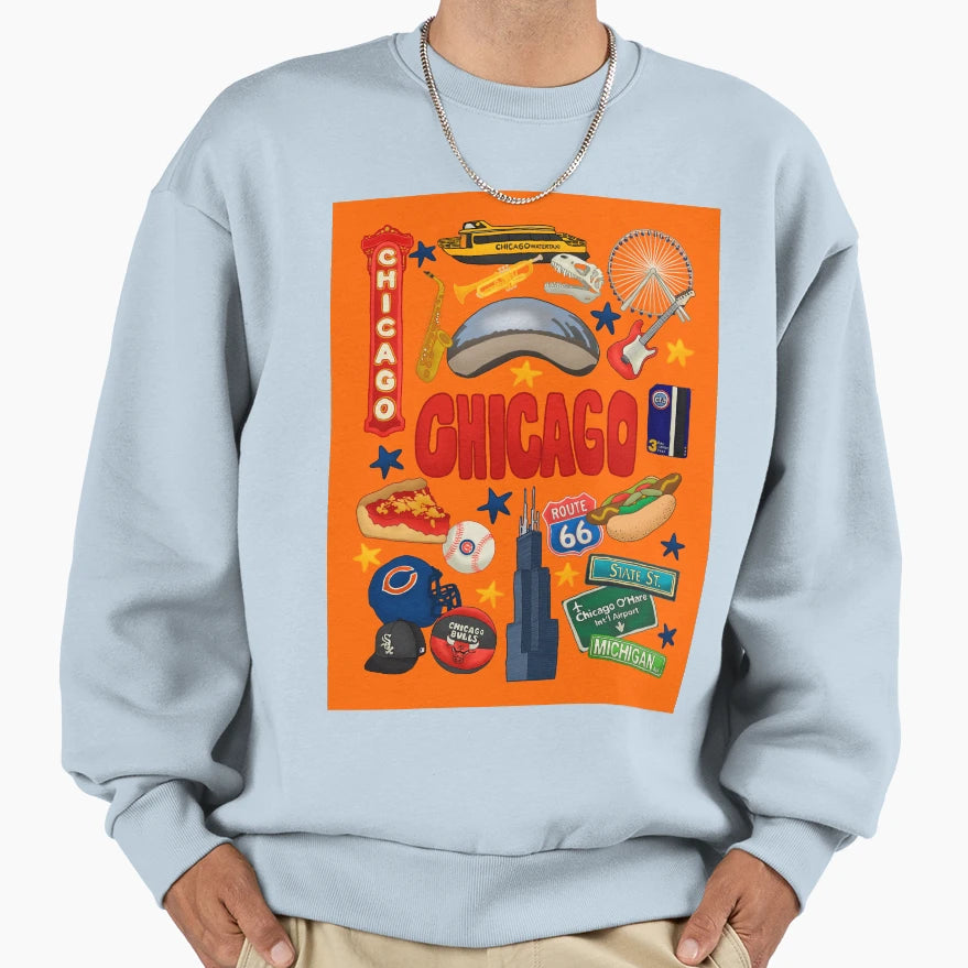 Chicago Icons Sweatshirt - Graphic Print Unisex - T-Shirt, Sweatshirt, Hoodie