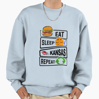 Eat Sleep Kansas Repeat Sweatshirt - Fun Novelty Design for Adults - T-Shirt, Sweatshirt, Hoodie