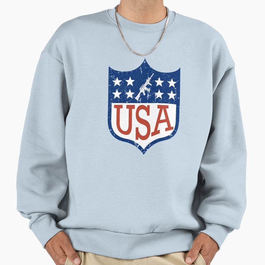 Usa Shield Logo American Flag Sweatshirt - Fun Novelty Design Unisex - T-Shirt, Sweatshirt, Hoodie