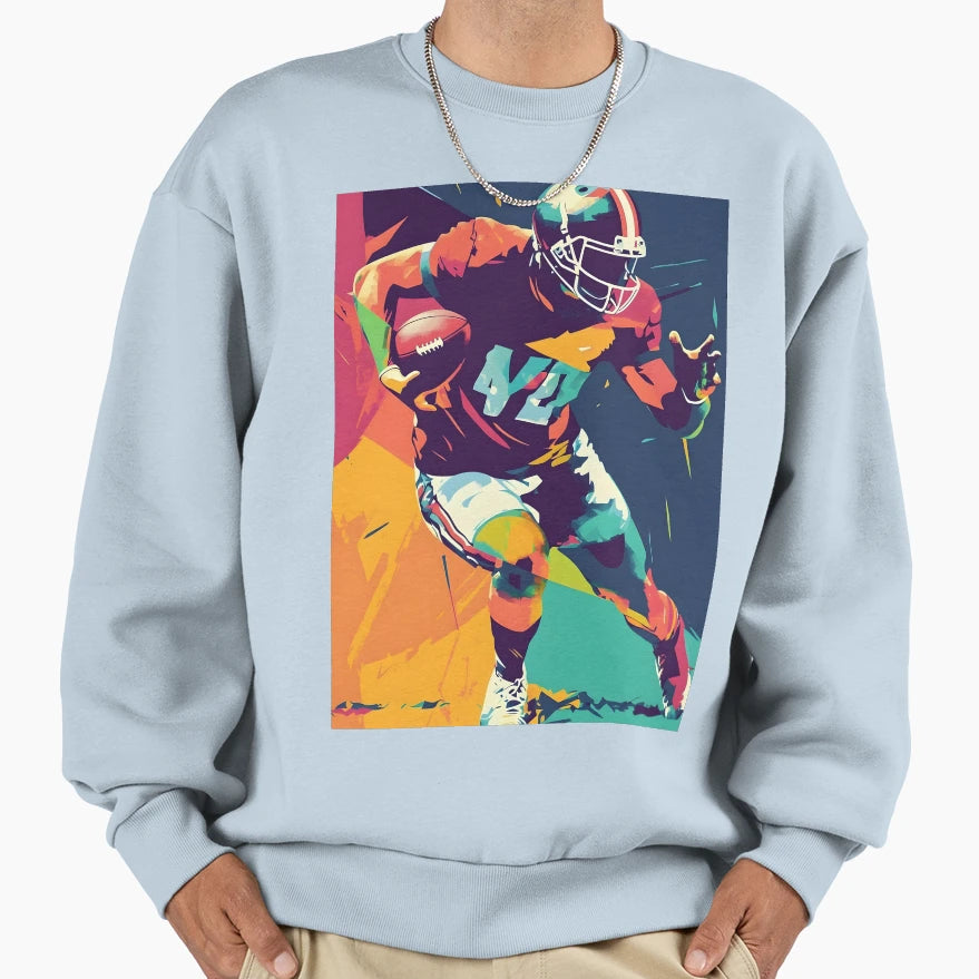 Vibrant Pop Art Football Player Sweatshirt - Minimalist Print Unisex - T-Shirt, Sweatshirt, Hoodie
