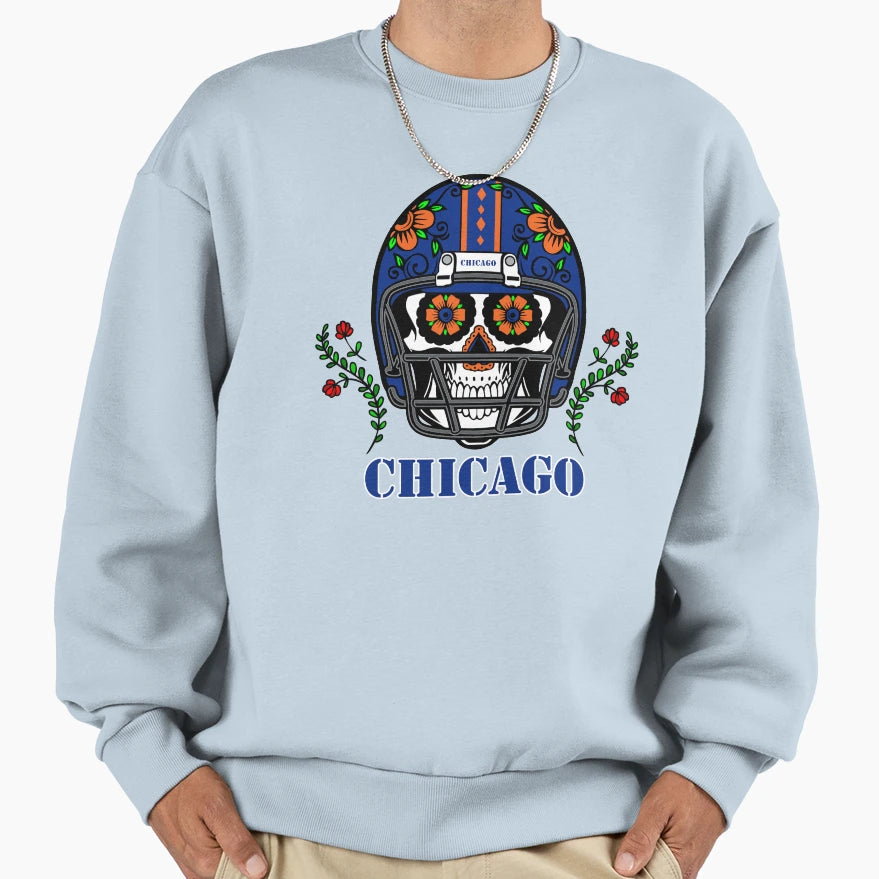 Chicago Football Helmet Sugar Skull Sweatshirt - Trendy Graphic Men Women - T-Shirt, Sweatshirt, Hoodie