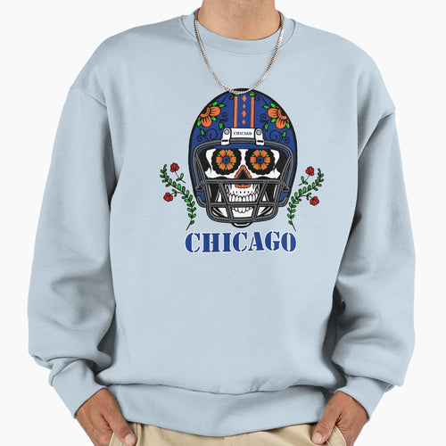 Chicago Football Helmet Sugar Skull Sweatshirt - Trendy Graphic Men Women - T-Shirt, Sweatshirt, Hoodie