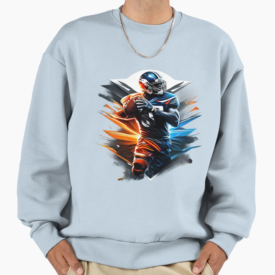 Football Player Holding Football Sweatshirt - Trendy Graphic Men Women - T-Shirt, Sweatshirt, Hoodie