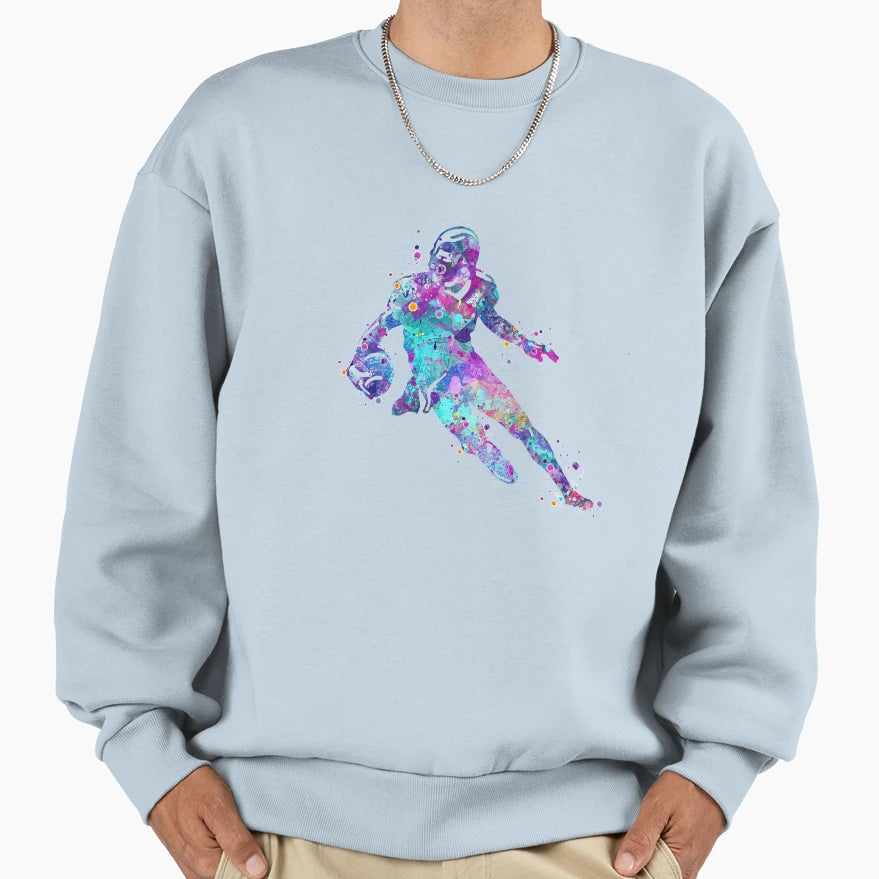 American Football Player Watercolor Sweatshirt - Unique Graphic Men Women - T-Shirt, Sweatshirt, Hoodie