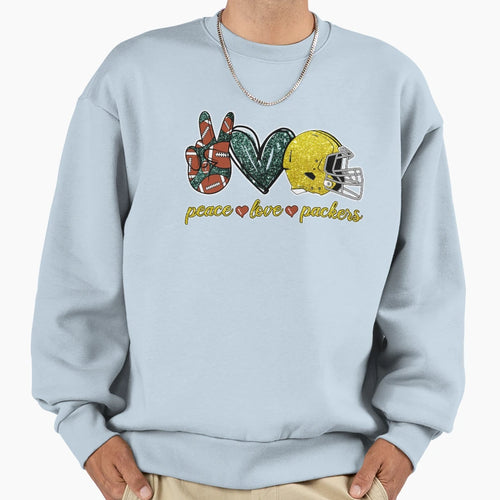 Peace Love Packers Football Team Sweatshirt - Novelty Apparel for Adults - T-Shirt, Sweatshirt, Hoodie