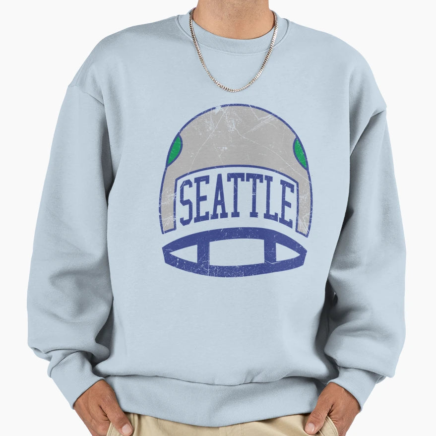 Seattle Helmet White Sweatshirt - Trendy Graphic Unisex - T-Shirt, Sweatshirt, Hoodie