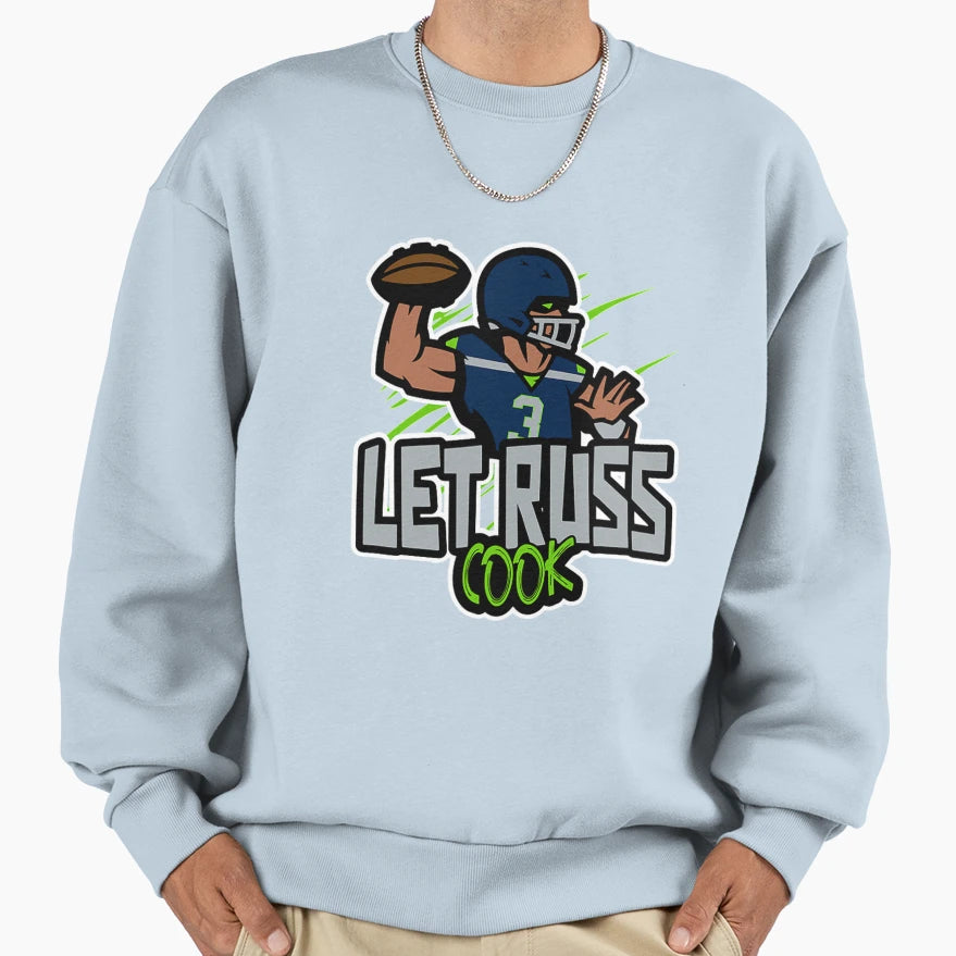 Let Russ Cook Go Hawks Seattle Sweatshirt - Novelty Apparel for Adults - T-Shirt, Sweatshirt, Hoodie