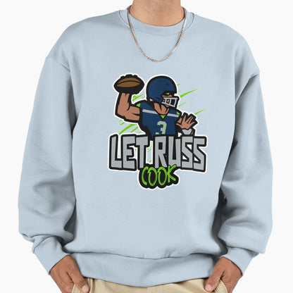 Let Russ Cook Go Hawks Seattle Sweatshirt - Novelty Apparel for Adults - T-Shirt, Sweatshirt, Hoodie