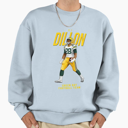 Aj Dillon 28 Green Bay Football Sweatshirt - Custom Art Print for Adults - T-Shirt, Sweatshirt, Hoodie