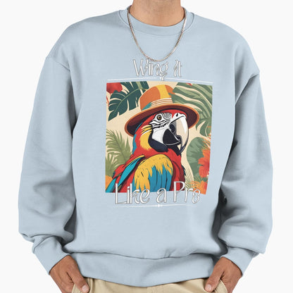 Colorful Parrot Hat Wing It Like Sweatshirt - Minimalist Print for Adults - T-Shirt, Sweatshirt, Hoodie