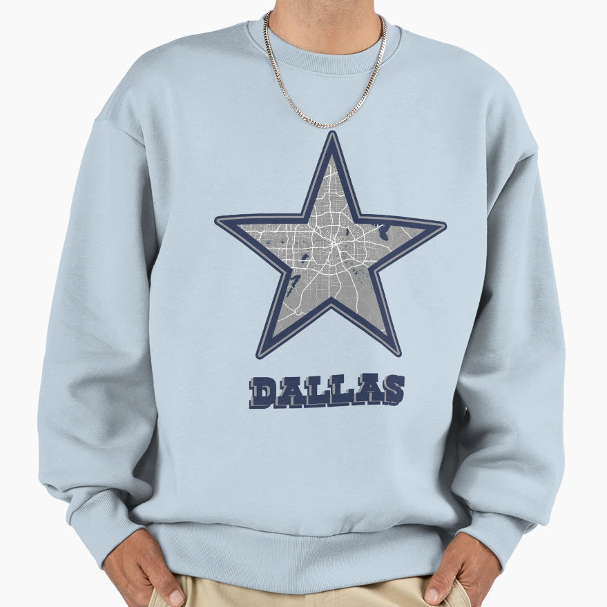 Dallas Lone Star Map Sweatshirt - Trendy Graphic Unisex - T-Shirt, Sweatshirt, Hoodie
