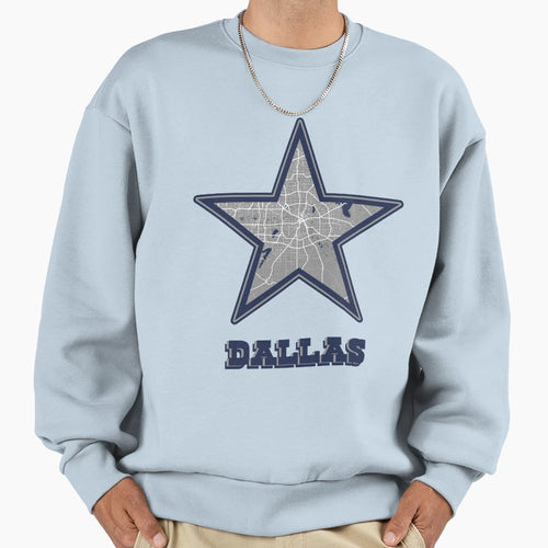 Dallas Lone Star Map Sweatshirt - Trendy Graphic Unisex - T-Shirt, Sweatshirt, Hoodie