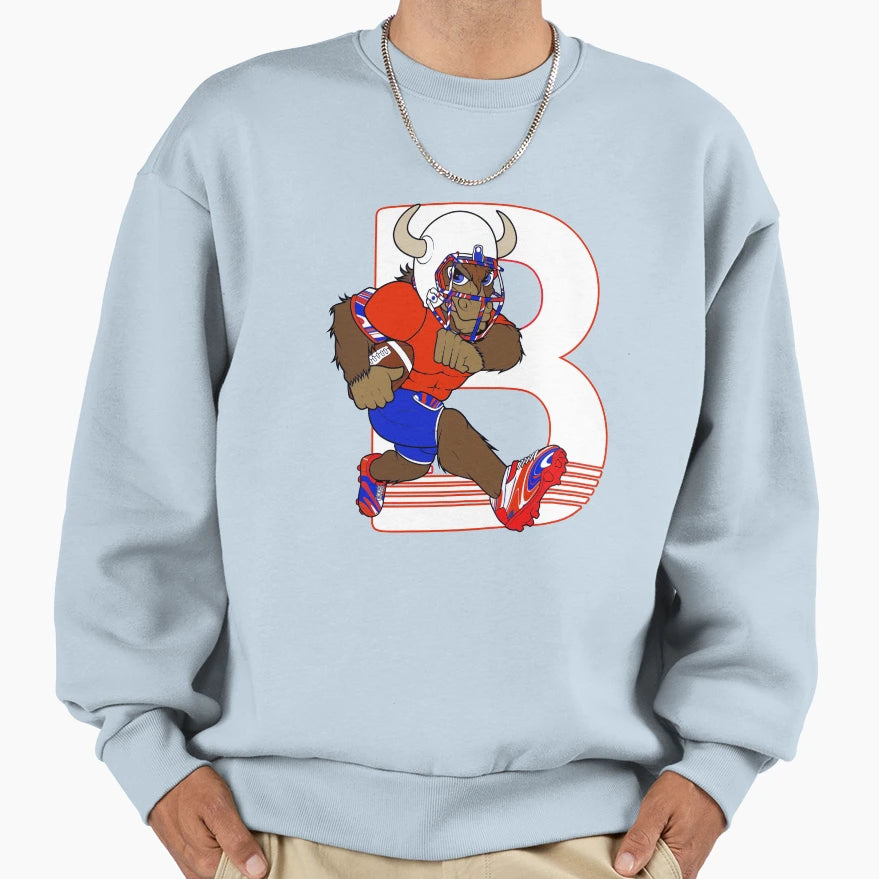 Cartoon Buffalo Football Character Sweatshirt - Custom Art Print Men Women - T-Shirt, Sweatshirt, Hoodie