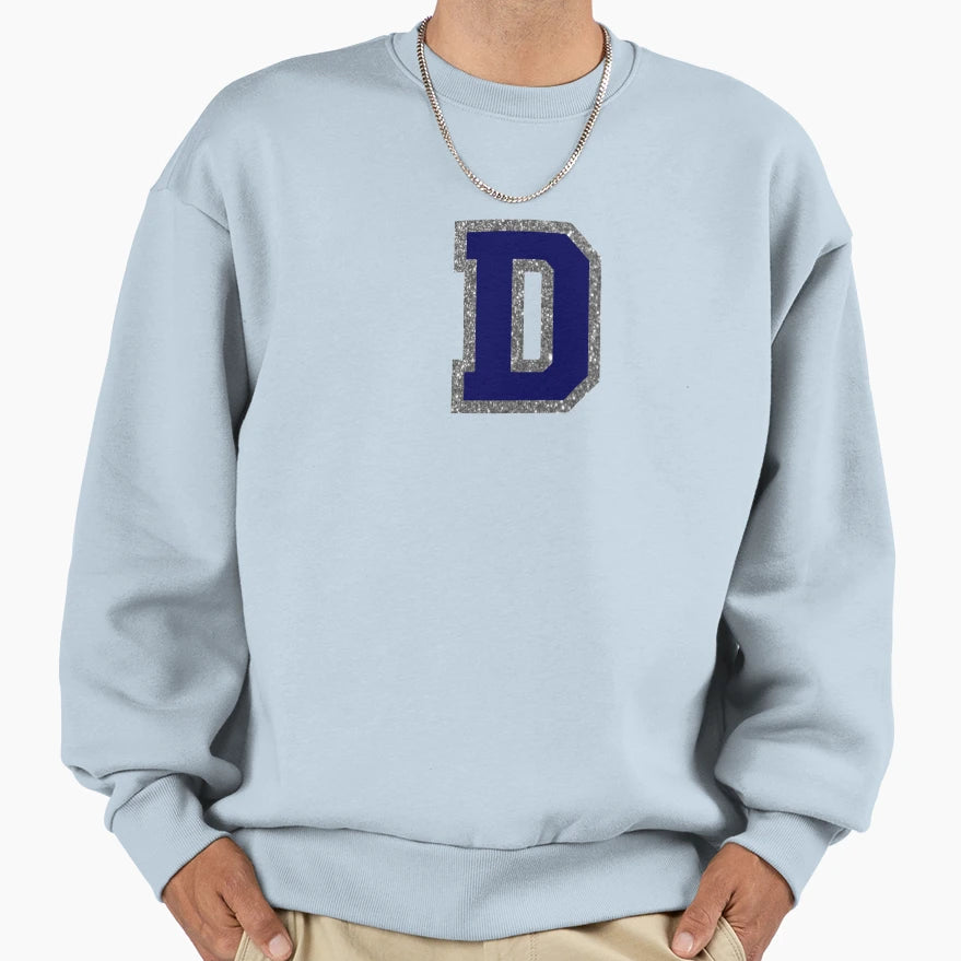 Silver And Navy Varsity Letter D Sweatshirt - Graphic Print Unisex - T-Shirt, Sweatshirt, Hoodie